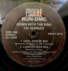 当時物 1993 RUN DMC / Down With The King (UK Remixes) Original UK 12 Profile Records PROFT391R プロファイル 絶版