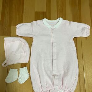セレモニードレス3点セット 新生児 お宮参り 退院着 秋冬 2wayドレス ボンネット 靴下 ピンク PUPO プーポ 日本製