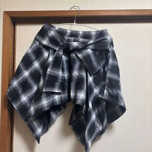 チェック柄 リボンデザイン ショート丈 変形スカート モード系