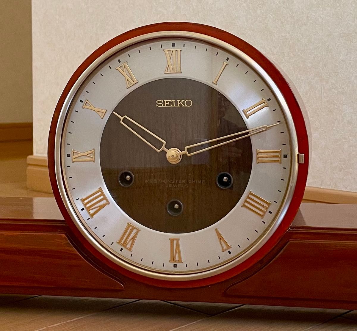 SEIKO ウエストミンスター　ぜんまい時計 昭和レトロ　ヴィンテージ　稼働　希少時計　美品　時打ち機能止め品 置き時計　チャイム