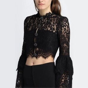 self-portrait ブラックレースブラウス UK8