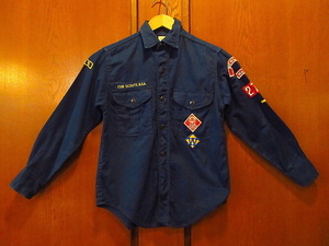 ビンテージ50's●BOY SCOUTS OF AMERICAキッズカブスカウトシャツ紺●201022f11-k-lssh古着長袖シャツ子供服BSAボーイスカウト