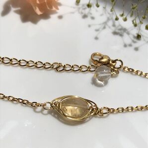 再販 ワイヤーラッピングシトリン◇水晶◇ 天然石ブレスレット◇ゴールドチェーン