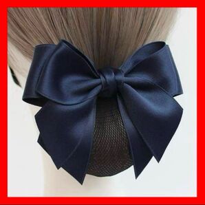 ヘアアクセサリー バレッタ ヘアクリップ シニヨンネット リボン お受験 説明会 就活 お団子ネット ヘアネット ネイビー 紺