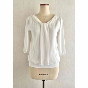 SUIT SELECT スーツセレクト シフォン ブラウス カットソー トップス 7分袖 ホワイト 白 洗える M 美品