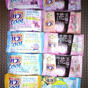 入浴剤10回分ー花王 バブ COOL 5包、至福の花めぐり浴4包、アース製薬温泡瀬戸内レモン1包