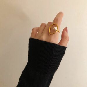 1☆即日発送☆ゴールド 1粒パールリング☆指輪 フリーサイズ