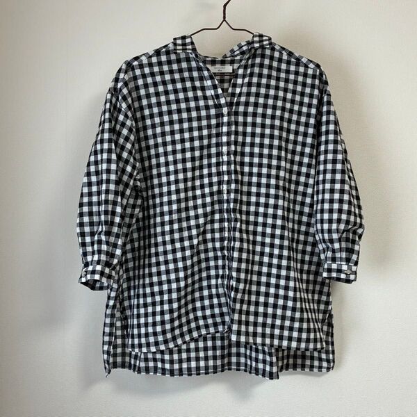 サマンサモスモス ギンガムチェック シャツ 七分袖 白×黒 フリーサイズ