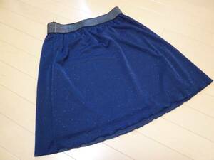 ELLE PLANETE/ L planet * navy blue lame flared skirt 36/ knees height navy ito gold 52