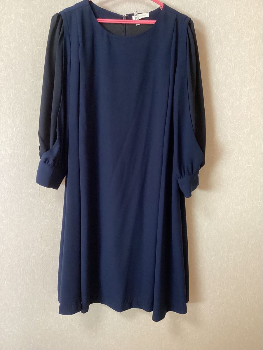 ネイビーワンピース 七分袖 マタニティワンピース　授乳服