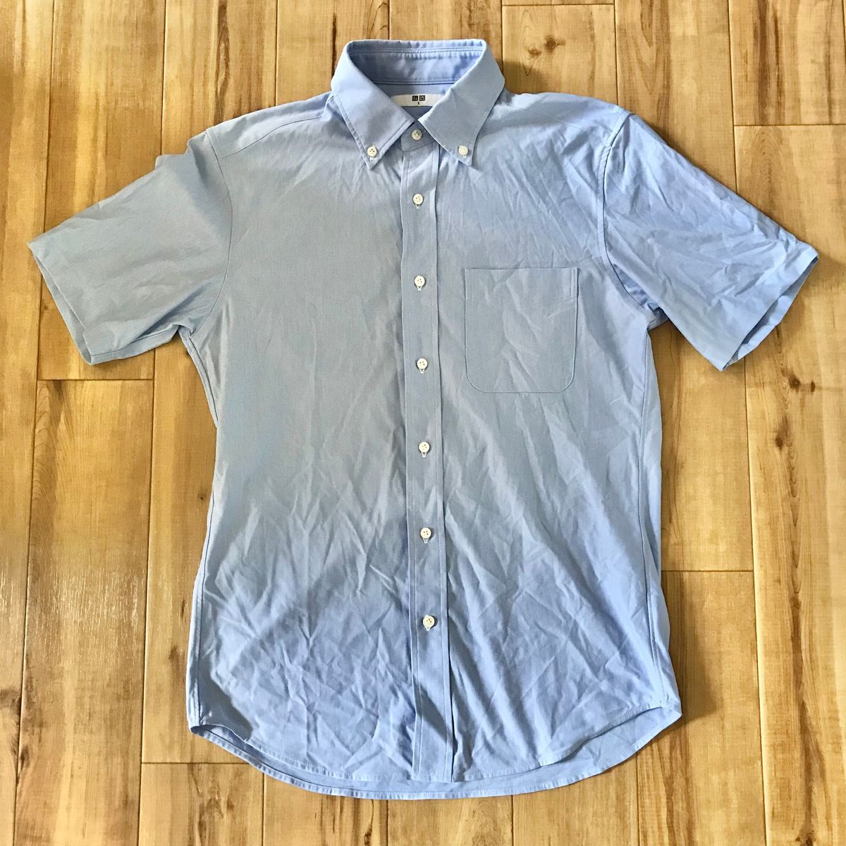 ユニクロ　ドライノンアイロンジャージーシャツ　S　ブルー　ボタンダウン　半袖　夏