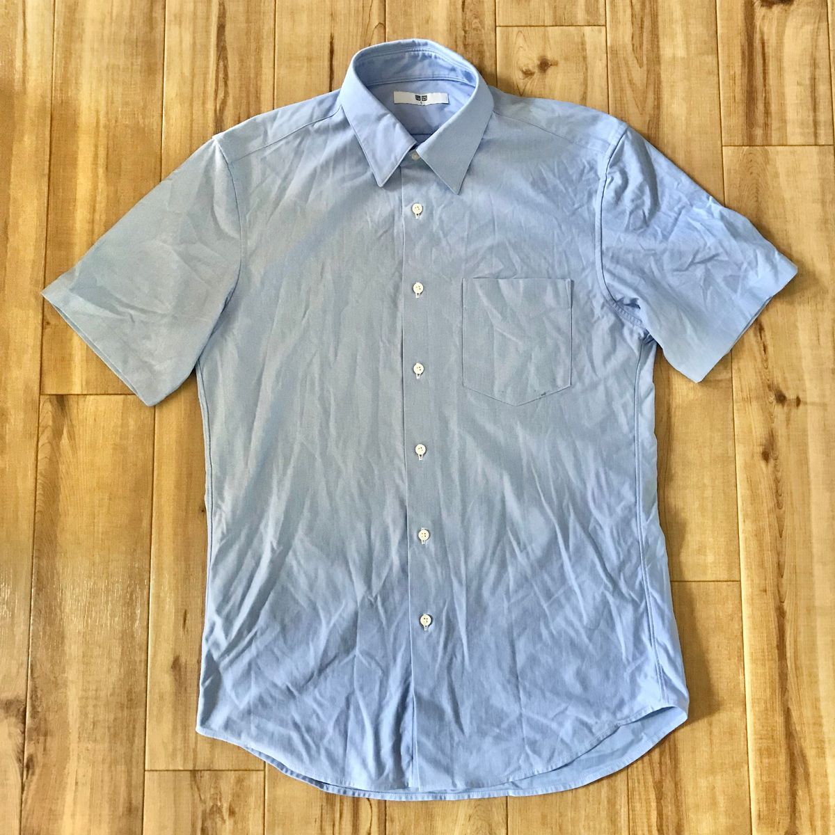 ユニクロ　ドライノンアイロンジャージーシャツ　S　ブルー　半袖　快適　ビジネス