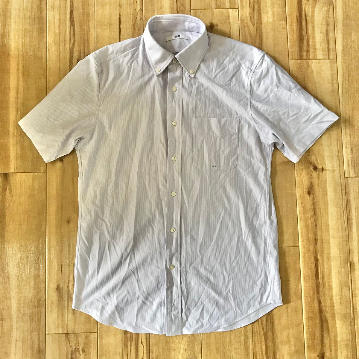 ユニクロ　ドライノンアイロンジャージーシャツ　S　ストライプ　ボタンダウン　半袖