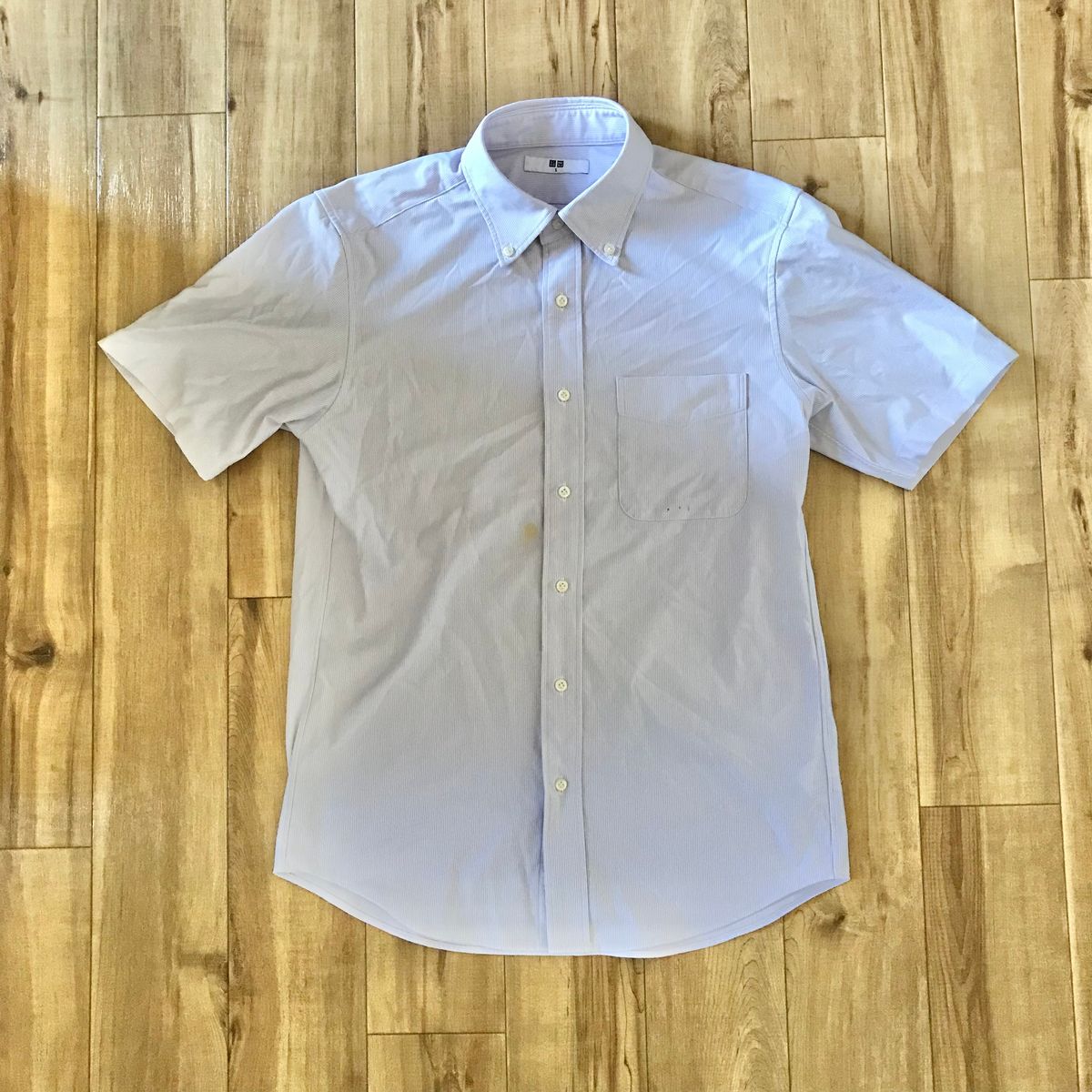 ユニクロ　ドライノンアイロンジャージーシャツ　S　ストライプ　ボタンダウン　半袖
