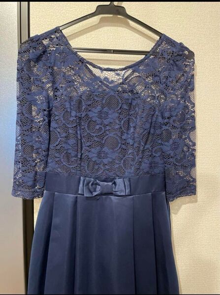 ネイビー レース Aラインワンピース S 結婚式 二次会 入学式 卒業式