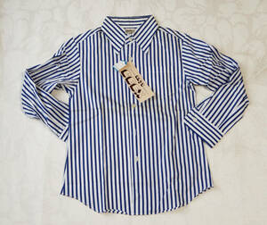 1144 Showa Retro детская одежда мужская блузка с длинным рукавом 130㎝ синяя полоса Марго Коттон Неиспользованный новый древний хранение