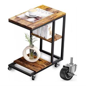 ZXD サイドテーブル キャスター付き 折りたたみ式 ベッド・ソファ用 リビングサイドラック ヴィンテージ