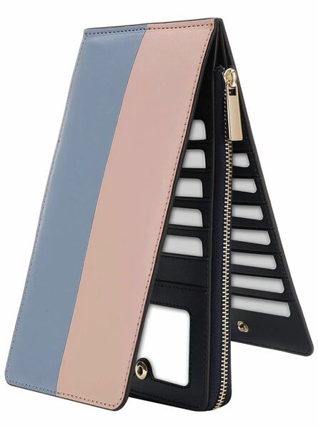 長財布　薄型 二つ折り レディース大容量財布 小銭入れ 色: pink&blue