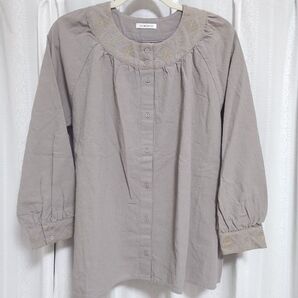 SELF+SERVICE セルフサービス 長袖 刺繍 ブラウス LL グレー