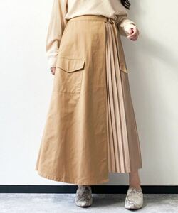 【Lian】 ツイルラッププリーツスカート ベージュ ロングスカート