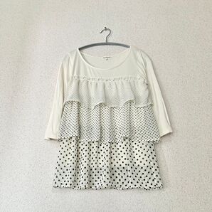 3can4on ドット柄 ティアードチュニック 7分袖 カットソー サイズ2