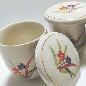 茶碗蒸し&湯呑み蓋付き ペアセット 花柄 和食器 陶器