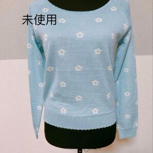 未使用プライムパターンprime pattern/花柄長袖ウールニットセーターM