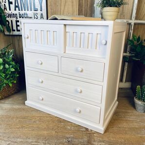 大幅値下げセール中!木製多引き出し桐チェストタンスAホワイト56㎝×58㎝(引き戸付)小物収納飾り棚箪笥テレビ台置台キッズチェスト