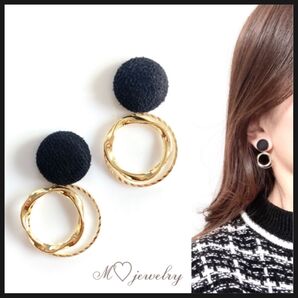 ブラックスエード ゴールド 2点目より半額 ハンドメイドピアス イヤリング