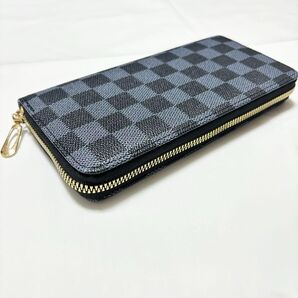市松模様 チェック ブラック ラウンドファスナー メンズ レディース 長財布