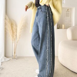 JAVA サイド フリンジ ワイドルーズ オーバーサイズ デニムパンツ