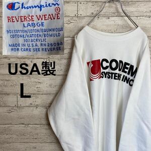  rare white! USA made embroidery tag 90's Champion Rebirth we b sweat L size condition *