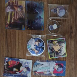 プロセカ青柳冬弥グッズまとめ売りセット(サンリオコラボガチャ&ウエハース3枚(1枚はレア)&缶バッジ&特典しおり&ステッカー)