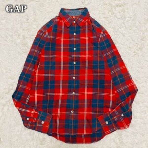 【USED】ギャップ GAP カジュアル チェック柄 コットンシャツ 長袖 メンズ 薄手 XXS レッド ネイビー
