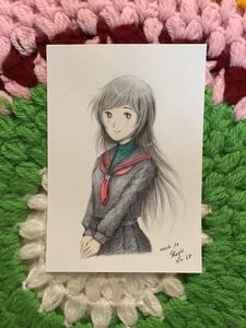 Art hand Auction Hand-drawn illustration of a girl ★Girl in a sailor suit NO.68 ★Pencil, colored pencil, ballpoint pen ★Drawing paper ★Size 16.5×11.5cm ★New and not for sale., Comics, Anime Goods, Hand-drawn illustration