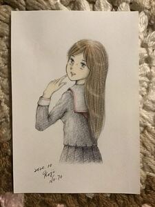 Art hand Auction 手書きイラスト ★女の子 ★セーラー服の少女 NO .70 ★鉛筆 色鉛筆 ボールペン ★画用紙 ★サイズ16.5×11.5㎝ ★新品, コミック, アニメグッズ, 手描きイラスト