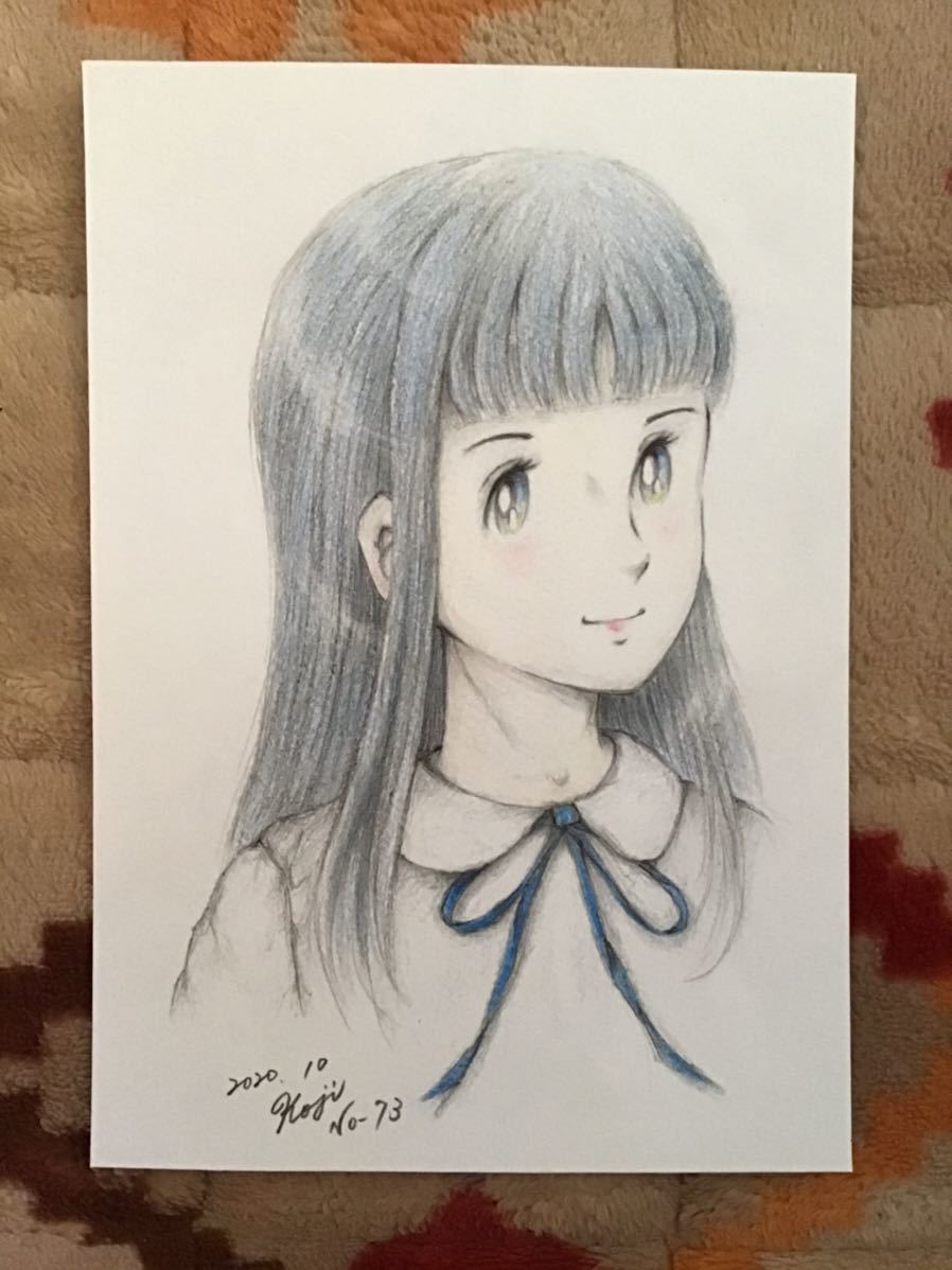 Handwritten illustration girl ★Girl in sailor suit NO.73 ★Pencil Colored pencil Ballpoint pen ★Drawing paper ★Size 16.5 x 11.5cm ★New, comics, anime goods, hand drawn illustration