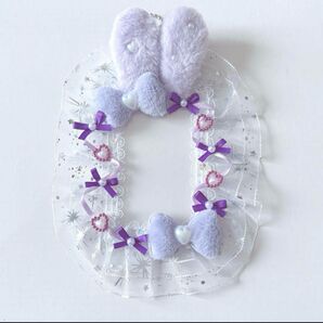 うさ耳 リボン 紫 パープル ハート キラキラ トレカケース レースデコ