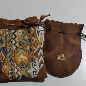 His Master's Voice ニッパー犬 巾着袋 ブラウン 小物入れエスニック調2点セット