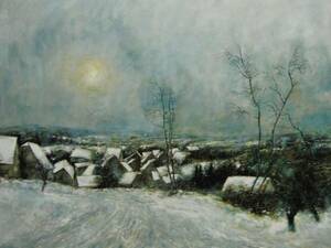 Bernaed Gantner、冬の村、希少画集画、新品額装付、y321