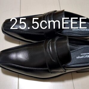 【未使用】25.5cm EEE かかとなしビジネスシューズ スリッパ オフィスサンダル 革靴 幅広 ブラック