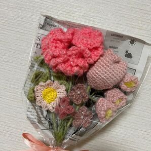ハンドメイド あみぐるみ花束 毛糸の花束 かぎ編み カーネーション チューリップ