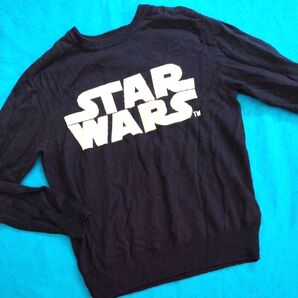 used STARWARS スターウォーズ 薄手ロゴニット ネイビー×ホワイト セーター 長袖Tシャツ カットソー フォース