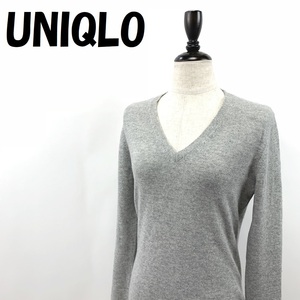 【人気】UNIQLO/ユニクロ カシミヤ Vネック ニット 長袖 ライトグレー サイズM レディース/S670