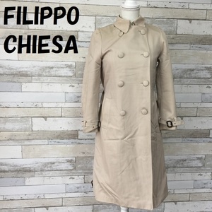 [ popular ]FILIPPO CHIESA/filipokie- The double button turn-down collar coat Italy made beige size 38 lady's /8777