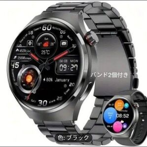 スマートウォッチ 軍用規格 日本語対応 通話機能付き 健康管理モニター 単独動作 AIボイス 新品未使用 バンド2個付き ブラック
