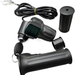 電動自転車/電動バイク用スロットルグリップセット(デジタル電圧計&キー付) 黒