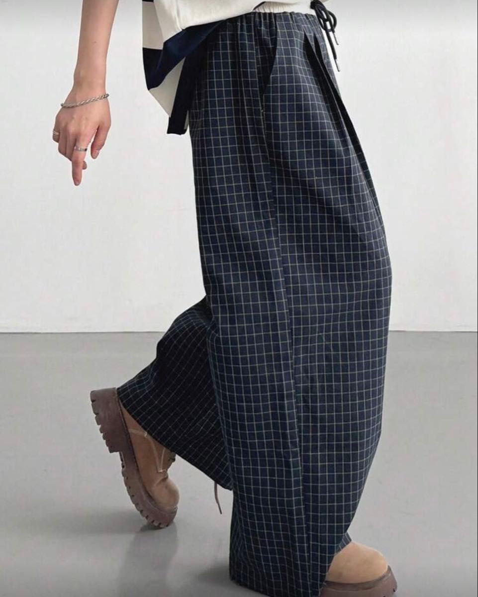 チェックワイドレッグパンツ