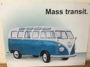 即決・中古品・ブリキ看板・Mass transit・ワーゲンバス・縦40㎝・横32㎝・アメリカン雑貨・複数枚同梱発送可能です、