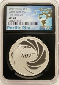 2020年 イギリス連邦 ツバル ジェームズ・ボンド 007 1oz 1ドル 銀貨 NGC MS70 First Release！ 最高鑑定！